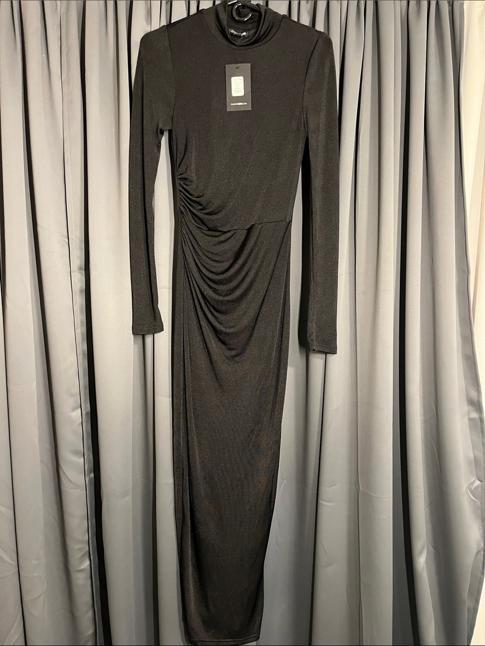 Fashion Nova Black evening Long Sleeve Ruched Maxi Dress
